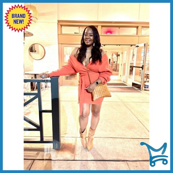 Sexy Batwing Long Sleeve Backless Wrap Knit Sweater Mini Dress - Picture 8 of 8